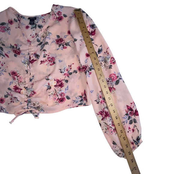 Rue21 Pink Floral Front Tie Ruched Crop Cropped Top - Women’s Large - Picture 5 of 10